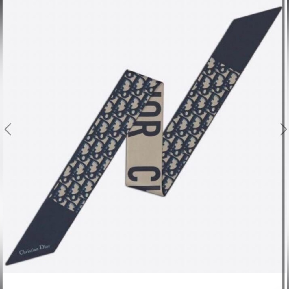 Christian Dior Mitzah Scarf Trotter Pattern Navy Reversible 105 x 6cm Silk